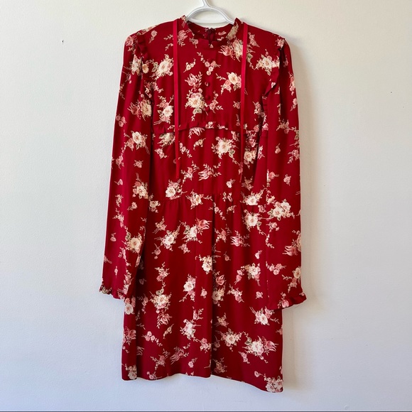 REFORMATION • Red Floral Long Sleeve Dress - Picture 2 of 10